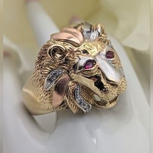 Tri Color 10K Gold Lion Ring